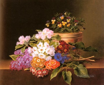 花 鳥 Painting - リンゴの花 ライラック ビオラ ヤグルマギクの花 ヨハン・ラウレンツ・ジェンセンの花